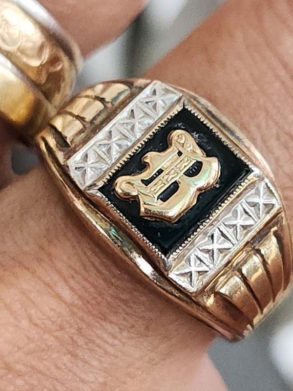 nhẫn mỹ xưa bạc sterling ốp vàng 10k logo vàng 10k