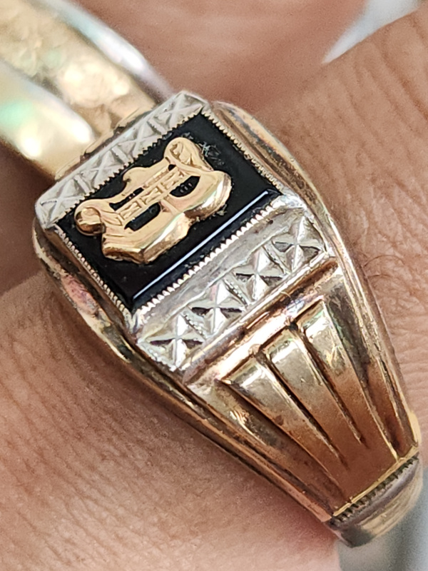 nhẫn mỹ xưa bạc sterling ốp vàng 10k logo vàng 10k