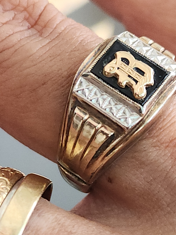 nhẫn mỹ xưa bạc sterling ốp vàng 10k logo vàng 10k