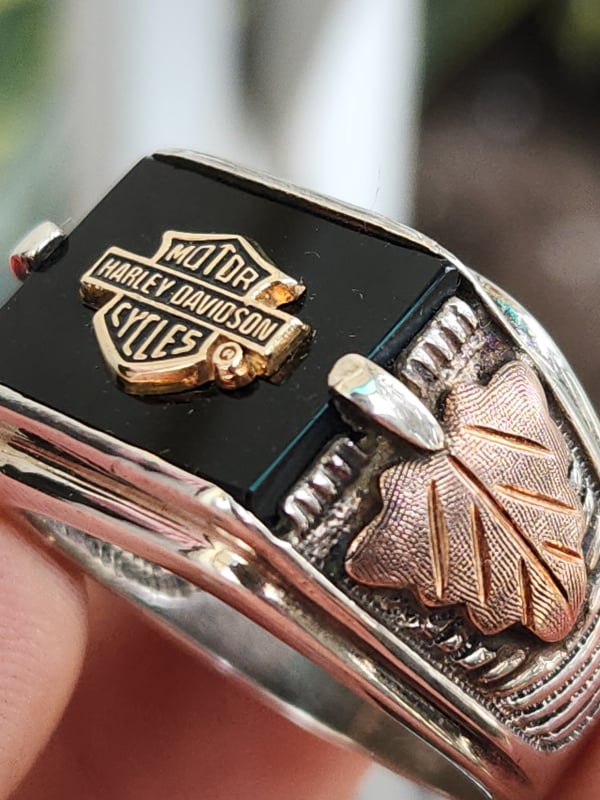 nhẫn mỹ xưa Harley Davidson vàng tam khí