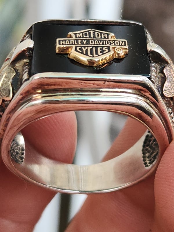 nhẫn mỹ xưa Harley Davidson vàng tam khí