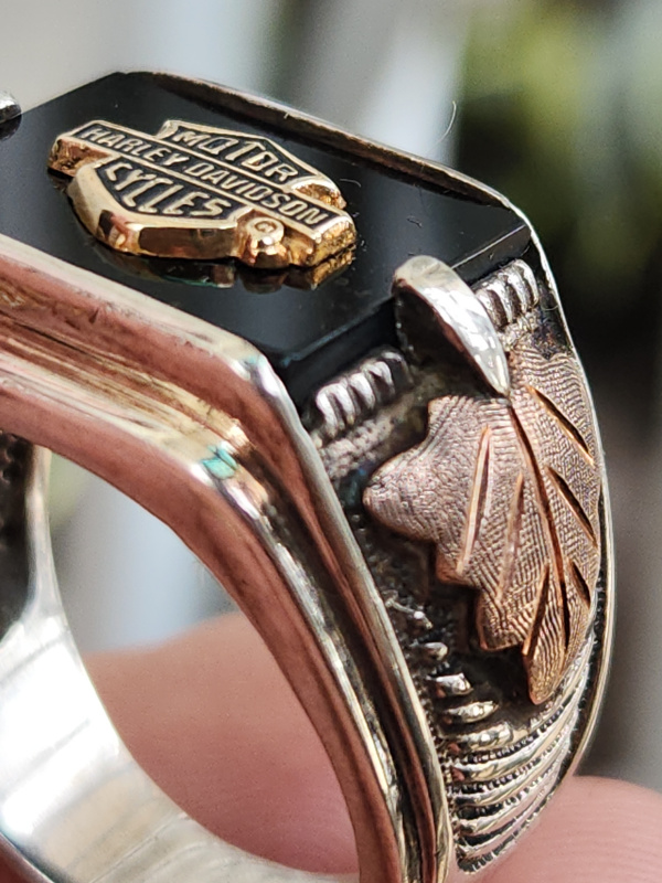 nhẫn mỹ xưa Harley Davidson vàng tam khí