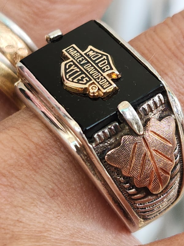 nhẫn mỹ xưa Harley Davidson vàng tam khí