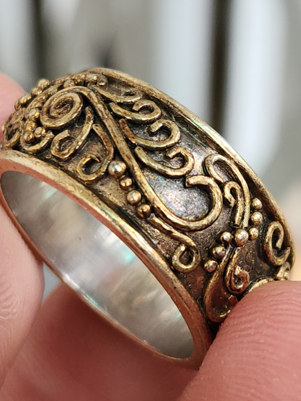 nhẫn mỹ xưa hoa văn hàng hiệu bạc áo vàng 925