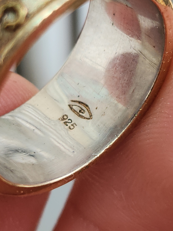 nhẫn mỹ xưa hoa văn hàng hiệu bạc áo vàng 925