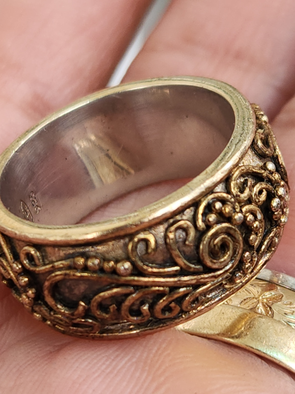 nhẫn mỹ xưa hoa văn hàng hiệu bạc áo vàng 925