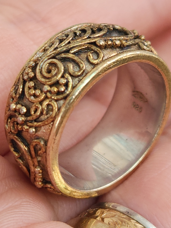 nhẫn mỹ xưa hoa văn hàng hiệu bạc áo vàng 925
