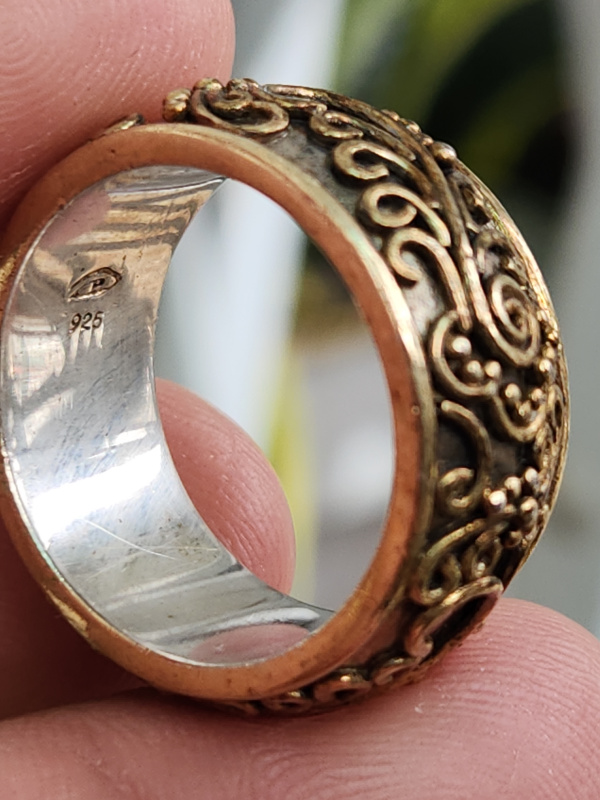 nhẫn mỹ xưa hoa văn hàng hiệu bạc áo vàng 925