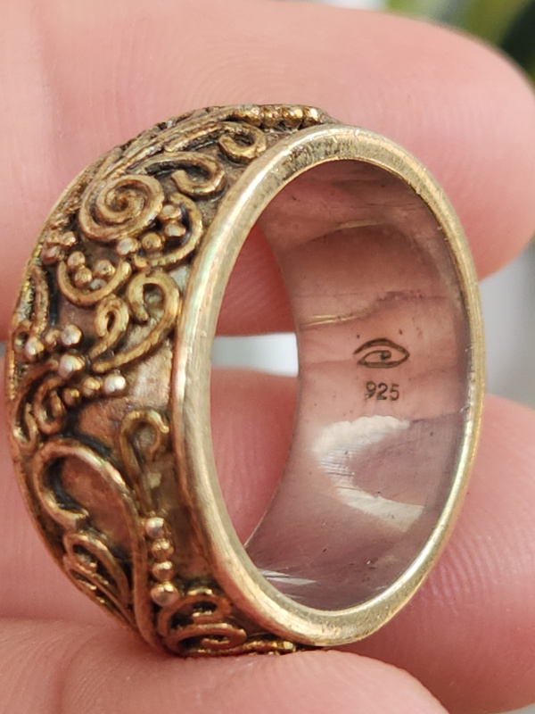 nhẫn mỹ xưa hoa văn hàng hiệu bạc áo vàng 925