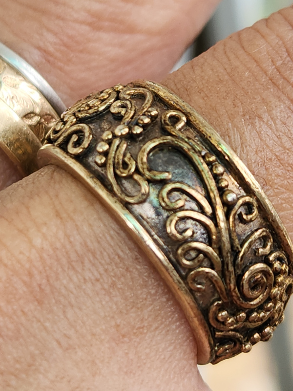 nhẫn mỹ xưa hoa văn hàng hiệu bạc áo vàng 925