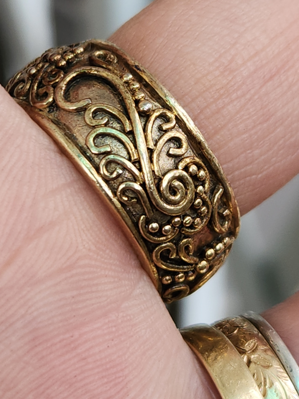 nhẫn mỹ xưa hoa văn hàng hiệu bạc áo vàng 925