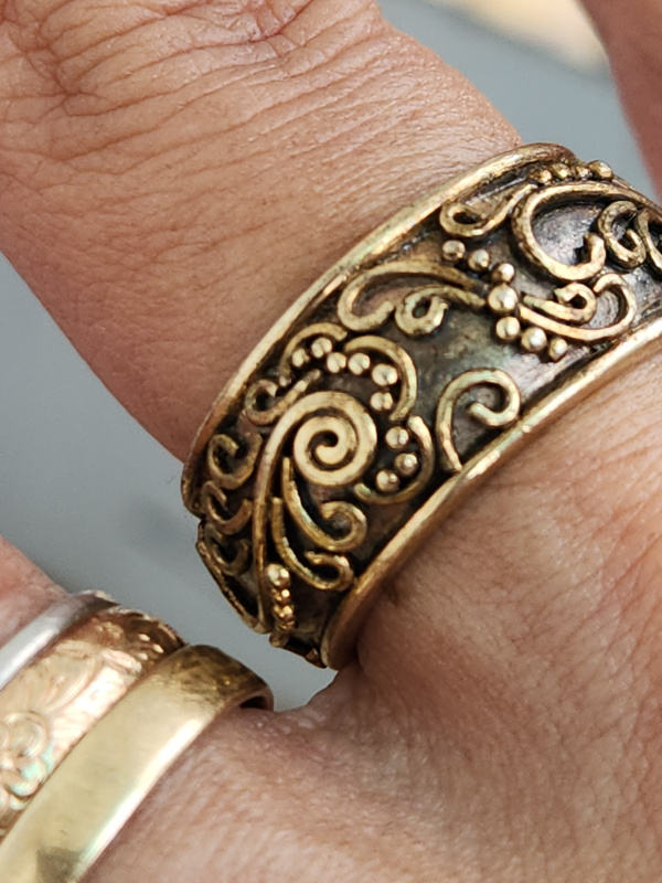 nhẫn mỹ xưa hoa văn hàng hiệu bạc áo vàng 925