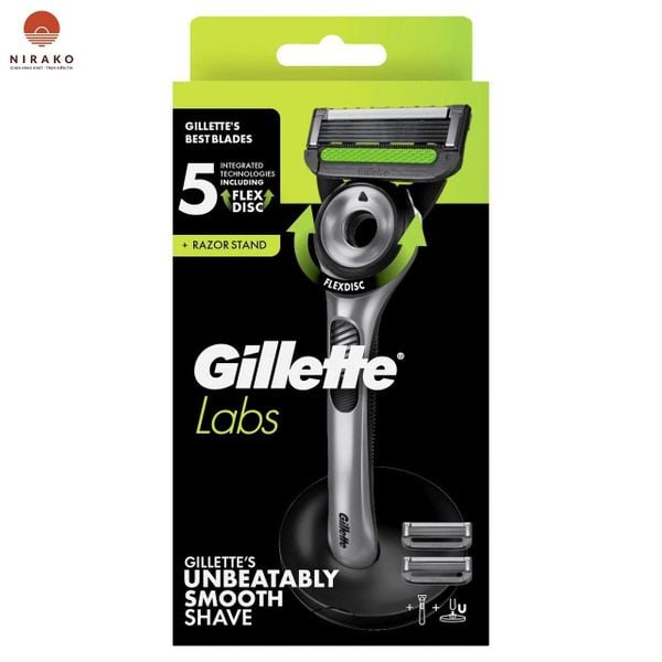 Bộ sản phẩm Gillette Labs dao cạo tẩy tế bào chết, 1 cán dao, 2 lưỡi dao thay thế và giá đỡ từ tính cao cấp.
