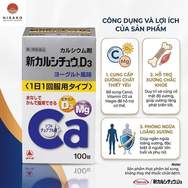 Viên uống bổ sung Canxi, D3, Mg Takeda 50 viên
