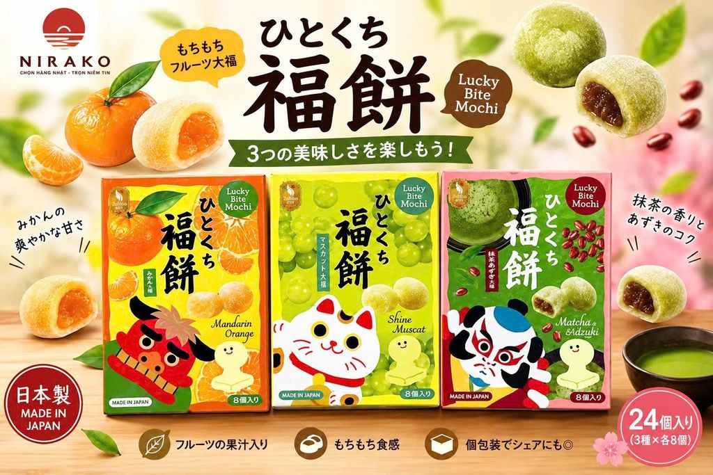 Bánh mochi Lucky Bite vị quýt Nhật Bản 288g (24 cái)