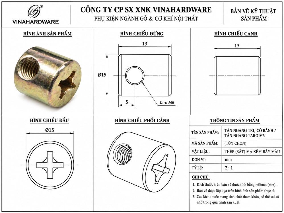 Bộ ốc liên kết tán ngang và bulong lục giác chìm đầu côn