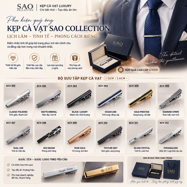 Sản phẩm kẹp cà vạt khắc tên cá nhân hóa