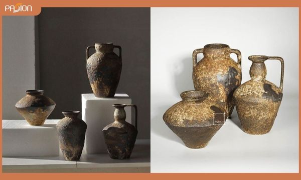 Bình hoa gốm sứ cổ phong cách Wabi-Sabi