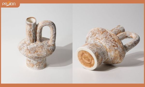 Bình hoa gốm Wabi-Sabi nâu cổ