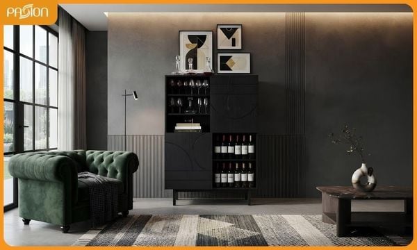 Chọn kệ rượu vang bằng gỗ cho không gian phòng khách