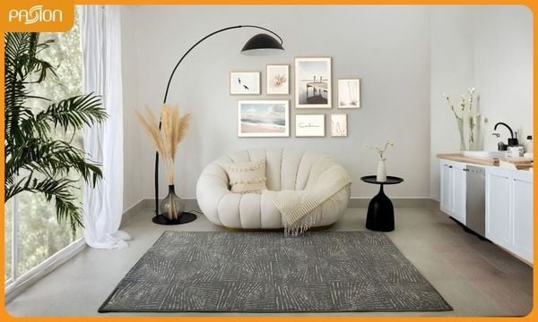 Thảm lông sợi ngắn xám phong cách Rustic