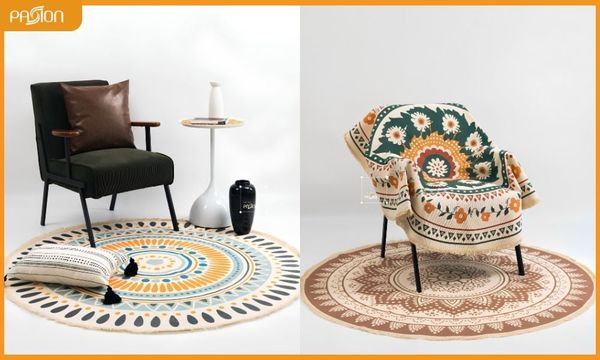 Thảm tròn Canvas Bohemian trang trí