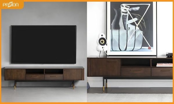 Tủ tivi trang trí phòng khách nhiều ngăn bằng gỗ tự nhiên