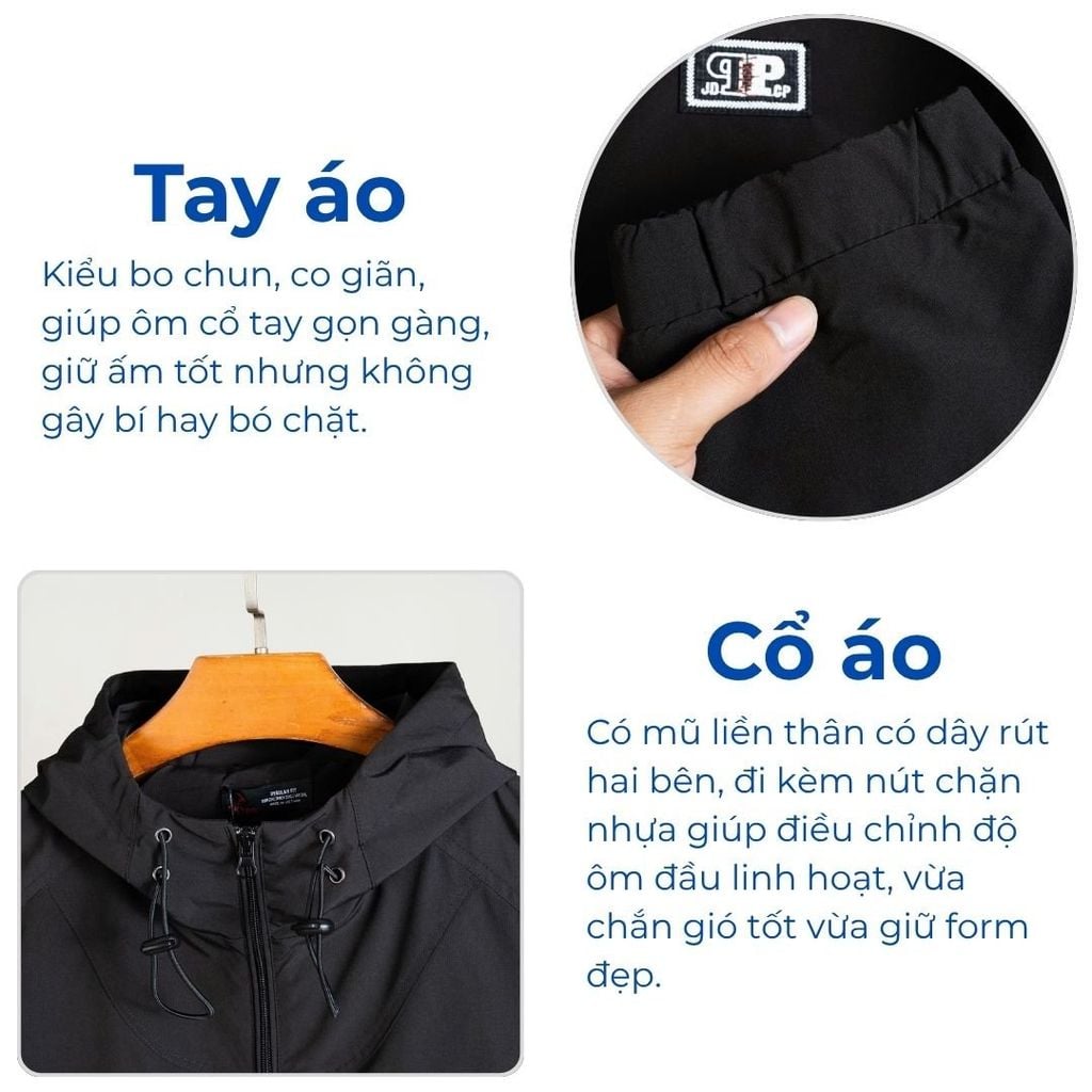 Mô tả chi tiết áo khoác gió viền tay big size nam Akyoo