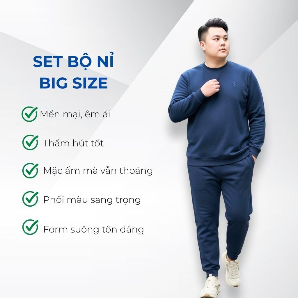 Mô tả chi tiết set bộ nỉ trơn big size nam Akyoo