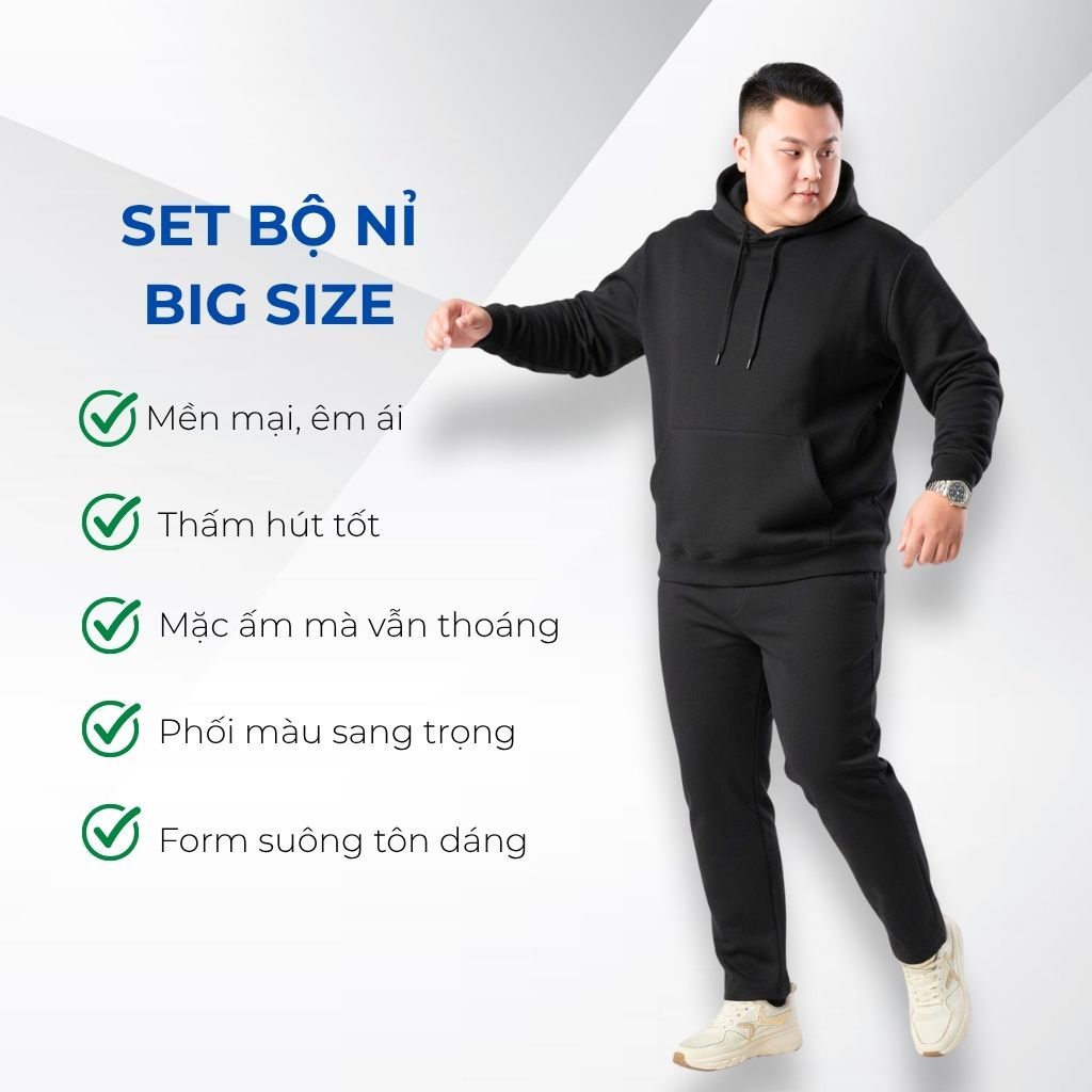 Set bộ nỉ hoodie đen trơn big size nam Akyoo