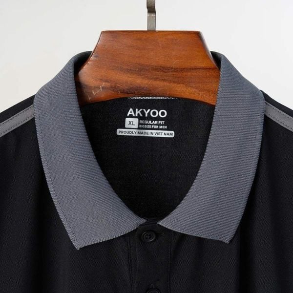Chi tiết áo polo cổ xám big size nam AKYOO, thời trang cho người ngoại cỡ từ 80-140kg