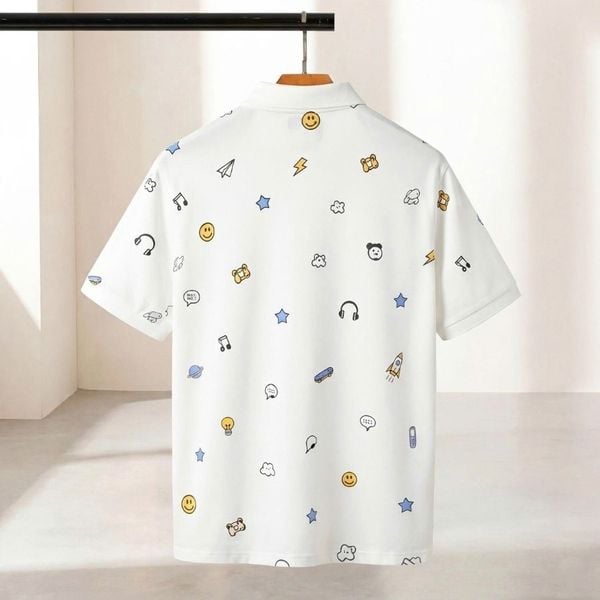 Áo polo trắng họa tiết Big Size nam mặt sau treo móc