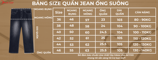 Mô tả chi tiết quần jean ống suông big size nam AKYOO