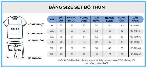 Bảng size set bộ thun big size nam AKYOO