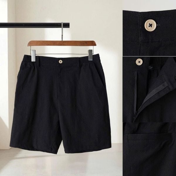 1. Chi tiết nút cài khóa kéo và túi sau quần short đũi đen big size nam