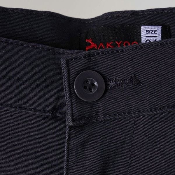 Chi tiết cạp quần và nút quần short kaki xanh than túi hộp big size nam