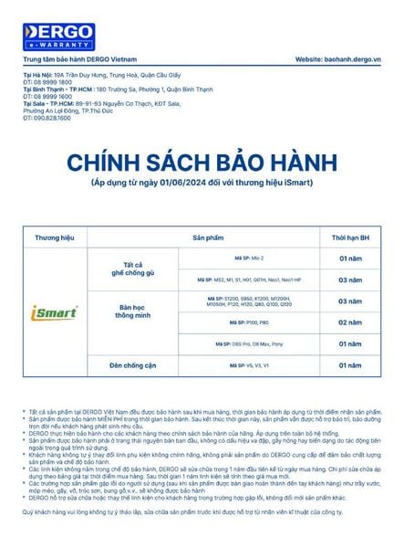 Chính sách bảo hành bàn học sinh đôi cho 2 bé tại DERGO