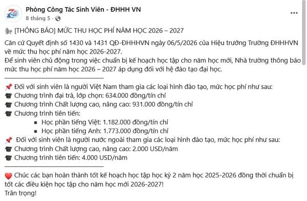 Thông báo học phí đại học hàng hải 2026 2027