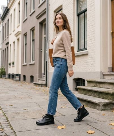 Jeans + boots cổ ngắn – Công thức đặc trưng của mùa Thu
