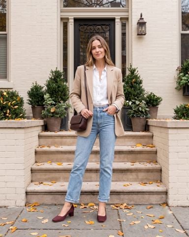 Jeans + giày gót thấp