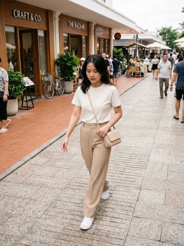 Áo thun + quần ống rộng + sneaker – Thoải mái cho ngày dạo phố
