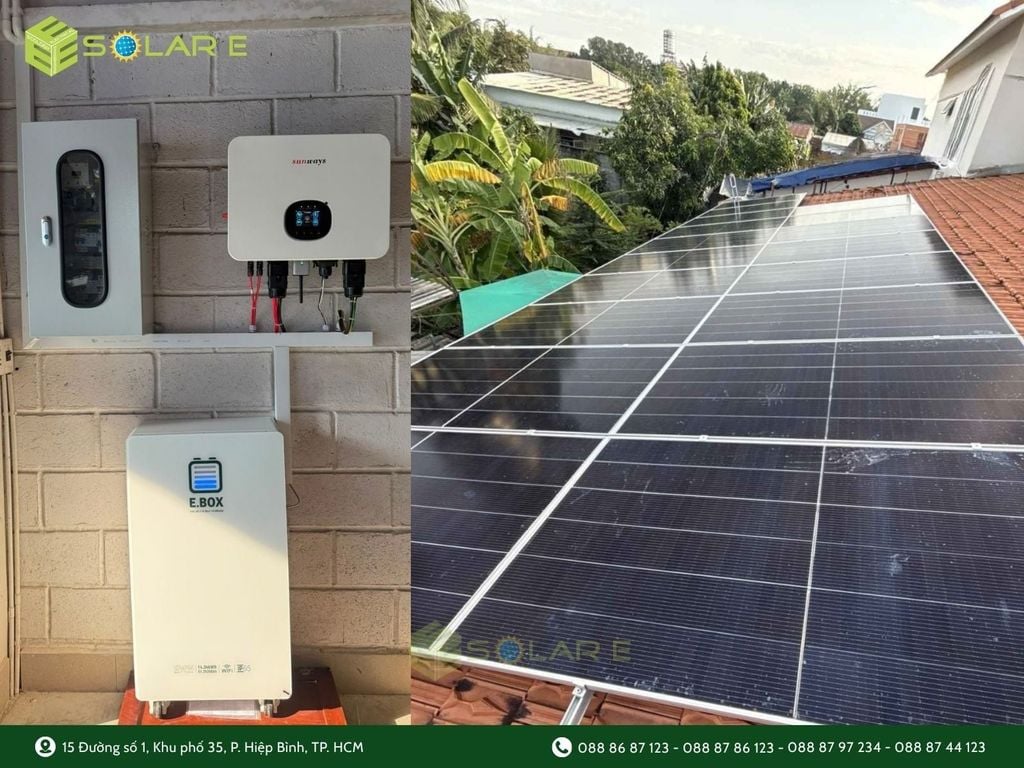 Hệ thống điện mặt trời mái nhà kết hợp inverter và pin lưu trữ E.BOX