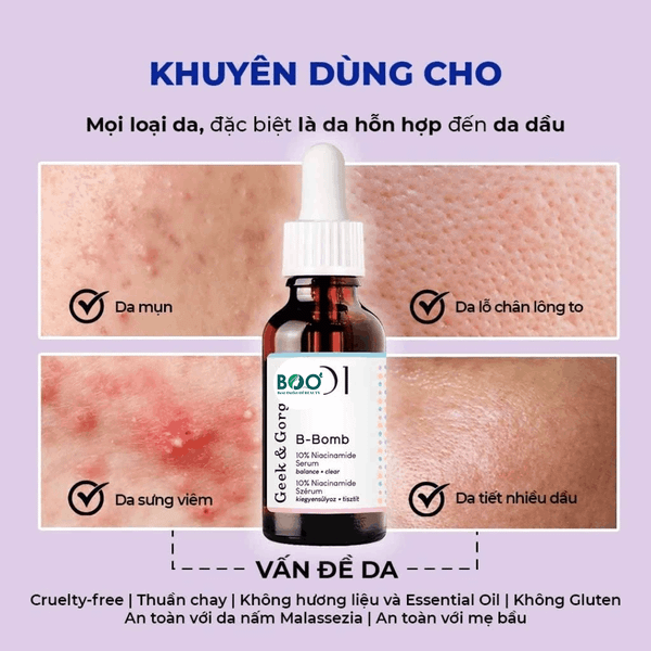 Đối tượng sử dụng Tinh chất sáng da Geek & Gorgeous B-Bomb 10% Niacinamide Serum 30ml