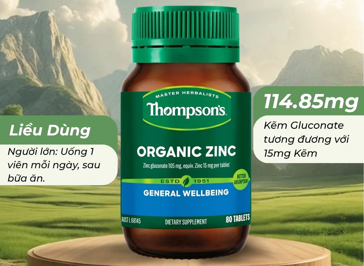 Thành phần kẽm Gluconate sinh học trong viên Thompson's Zinc