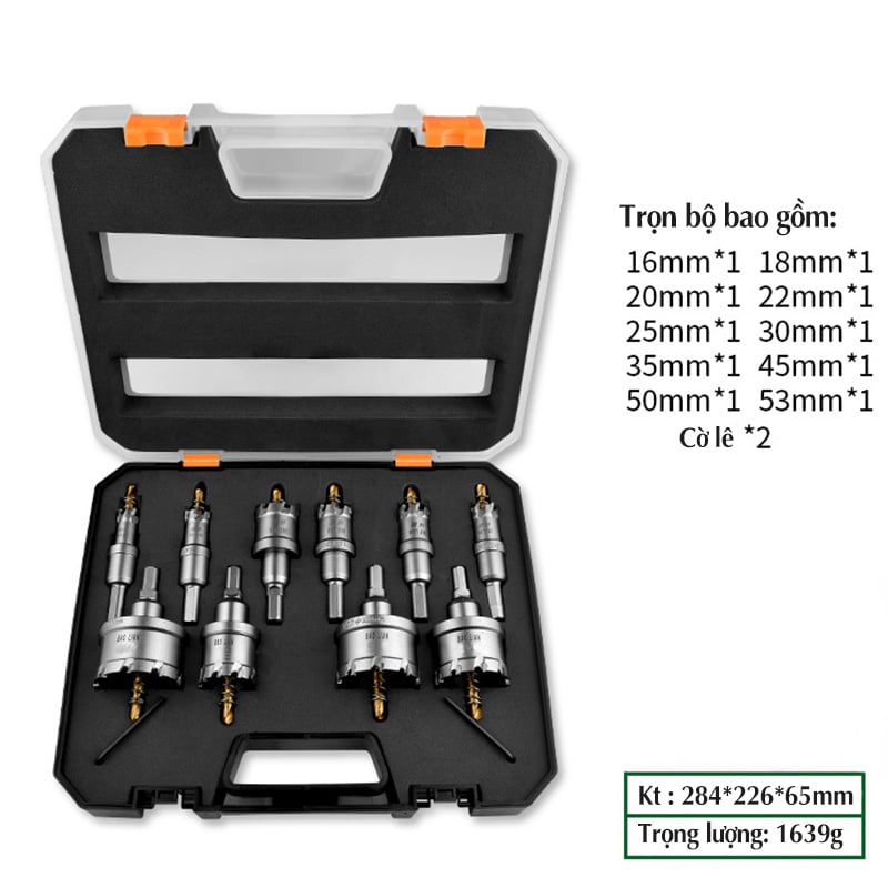 Bộ 10 mũi khoan khoét lỗ TCT cao cấp đường kính từ 16-53mm