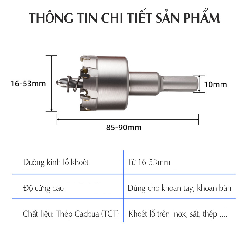 Bộ 10 mũi khoan khoét lỗ TCT cao cấp đường kính từ 16-53mm