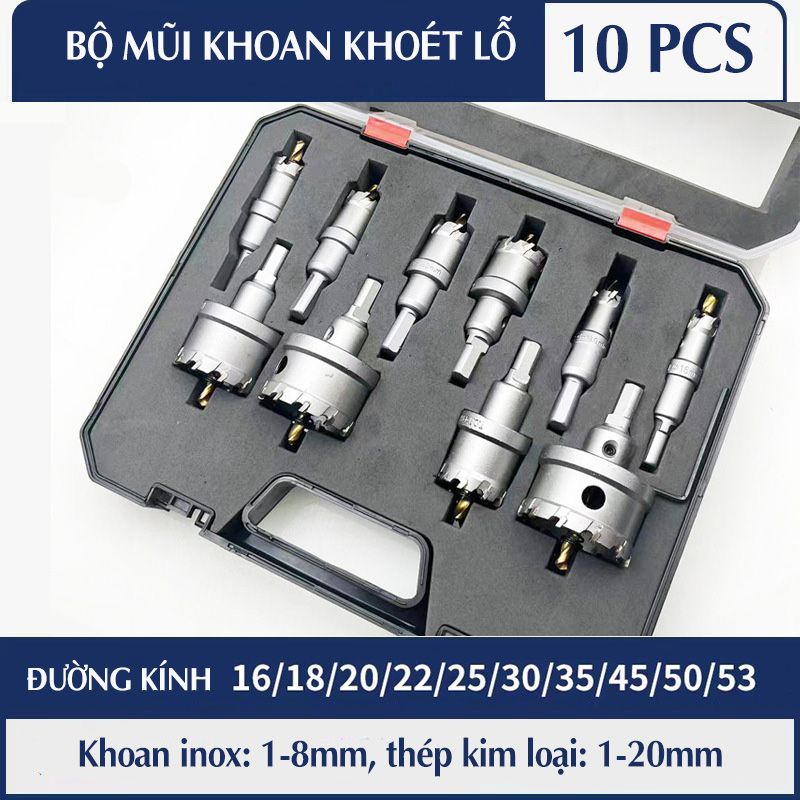Bộ 10 mũi khoan khoét lỗ TCT cao cấp đường kính từ 16-53mm