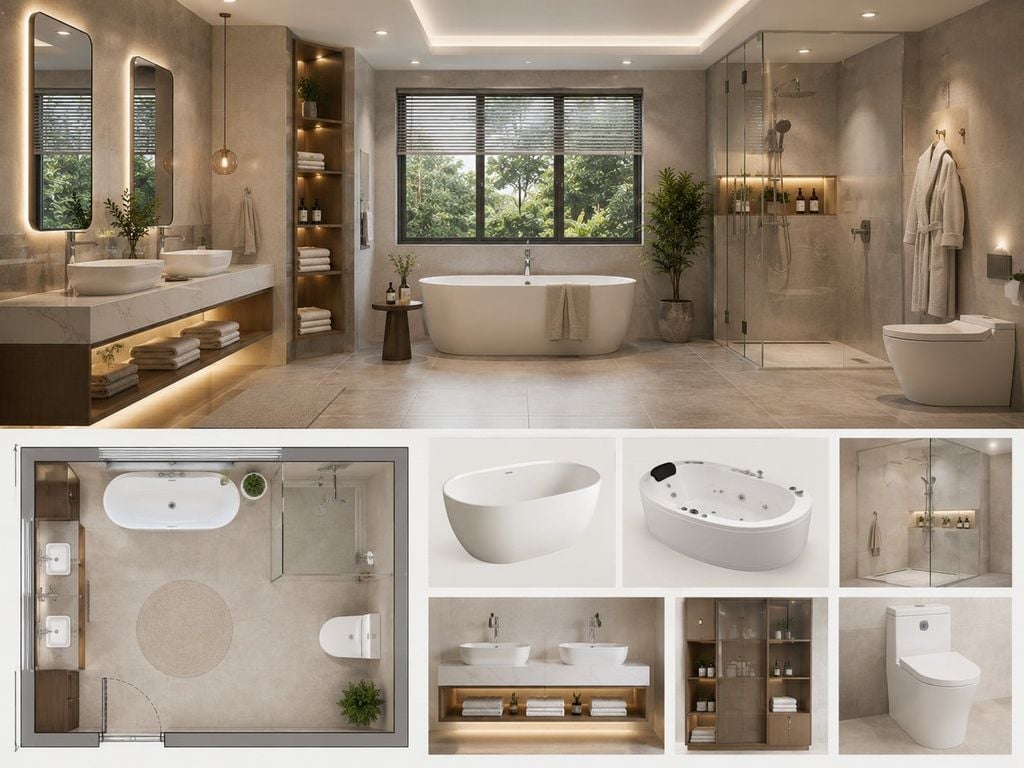 Tiêu chuẩn lắp đặt thiết bị vệ sinh cho phòng tắm diện tích lớn (Trên 5m²)