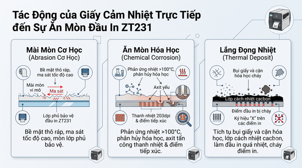 Tác động của bề mặt giấy Decal cảm nhiệt trực tiếp đến độ ăn mòn đầu in ZT231