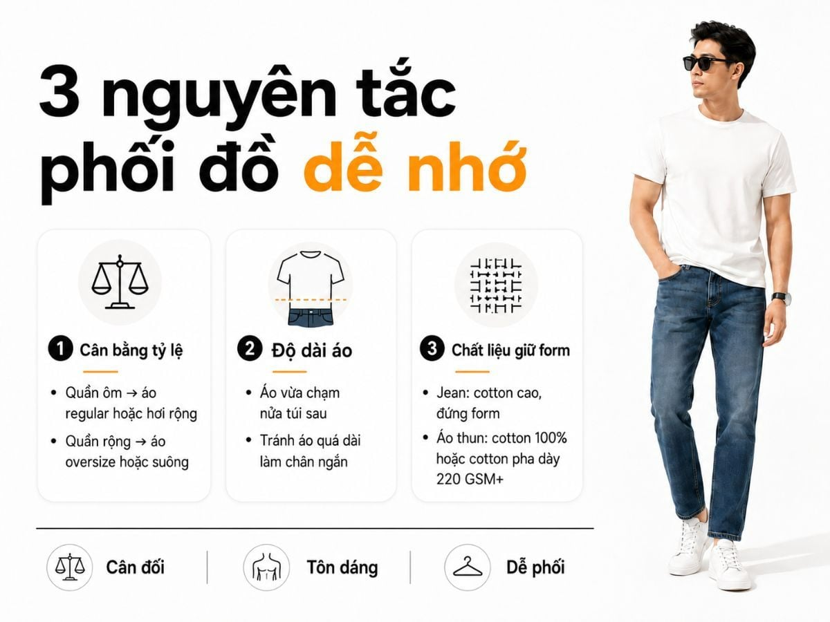 Chọn đúng form áo thun và quần jean giúp outfit cân đối hơn